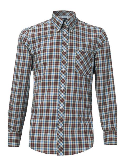 Ben Sherman Classic Check Button Down Union Fit Long Sleeve Shirt Burgundy Blue  Preview